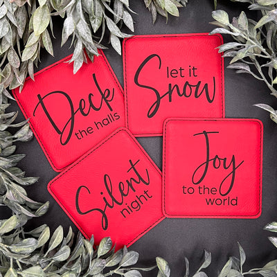 Engraved coasters with Christmas song names