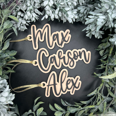 Wood and acrylic stocking tags